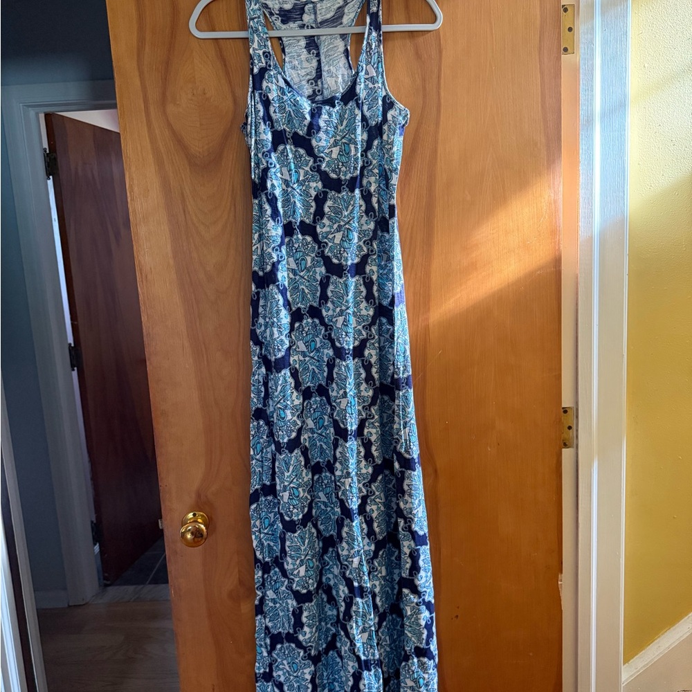 Elegant Blue Patterned Maxi Dress